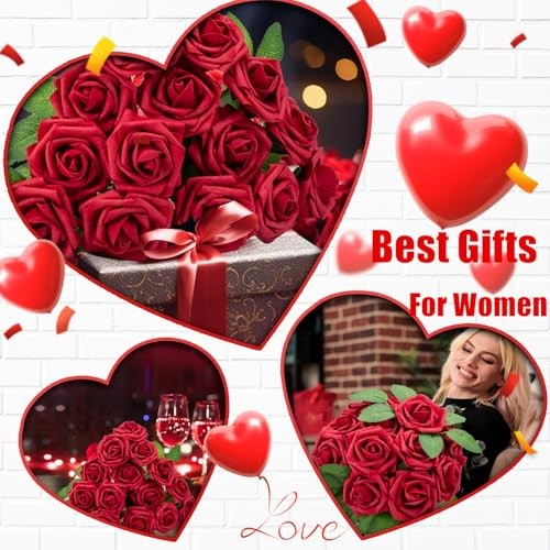 100Pcs Fake Roses Artificial Flowers with Stems, Valentine's Day 100PCS Red gallery