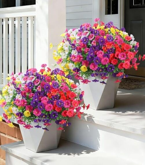 24 Bundles Artificial Flowers for Outdoors Spring Plants Outdoor 6colors Mixed
