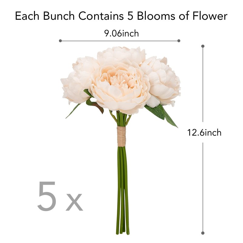Softflame Artificial/Fake/Faux Flowers - Peony Bundle White Color Pack Of 5 gallery
