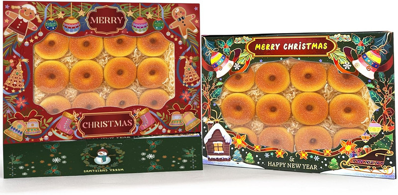 Christmas 14X10X2.5 Inch Auto-Pop up 24Pcs Cookie Box with Window Retro Christma