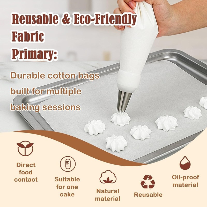 9pc Cotton Baking Piping Kit w Stainless Steel Nozzles, Coupler & Cleaner Tool gallery