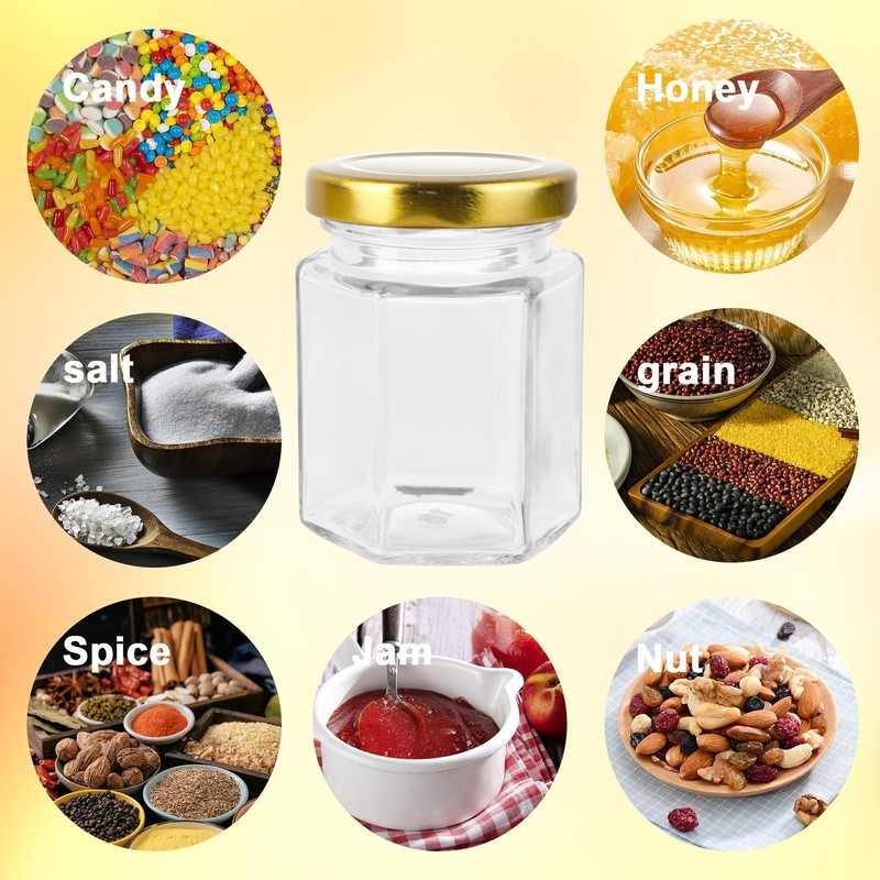 30 Pcs 4oz Hexagon Glass Jars with Lids for Jam Jelly Honey Spice Crafts gallery