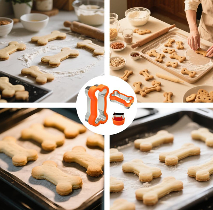 Dog Bone Cookie Cutter Set 3PCS Stainless Steel Treat Biscuit Molds w/Safe Cover gallery