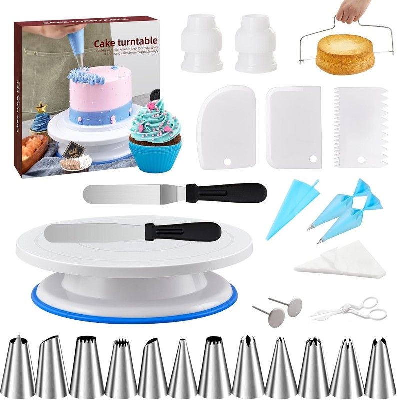 Cake Decorating Tools Supplies Kit 82Pcs Baking Accessories W/ Turntable Stand