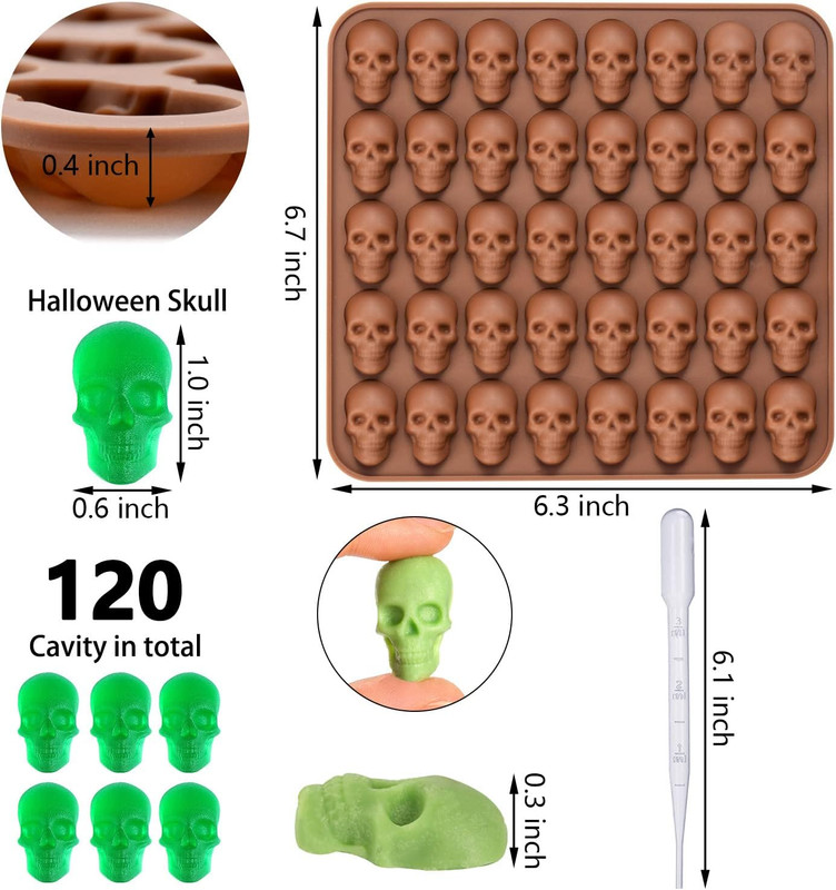 3 Pack Gummy Skull Silicone Candy Molds, Halloween Mini Skull Mold with 3 Droppe gallery