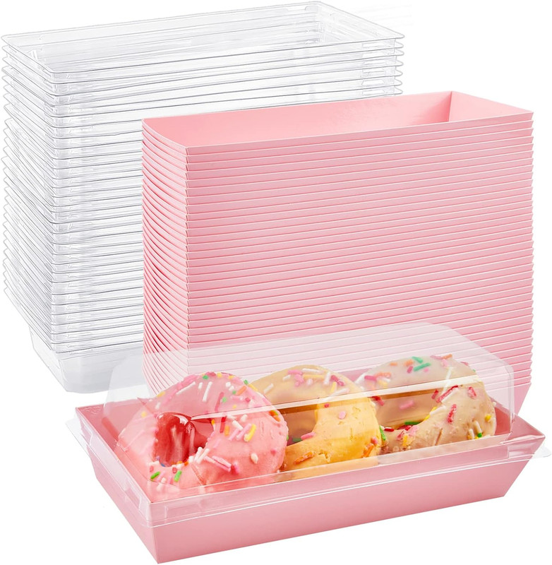 Ocmoiy Charcuterie Boxes with Clear Lids, 50 Pack Pink Bakery Boxes, Cookie Boxe