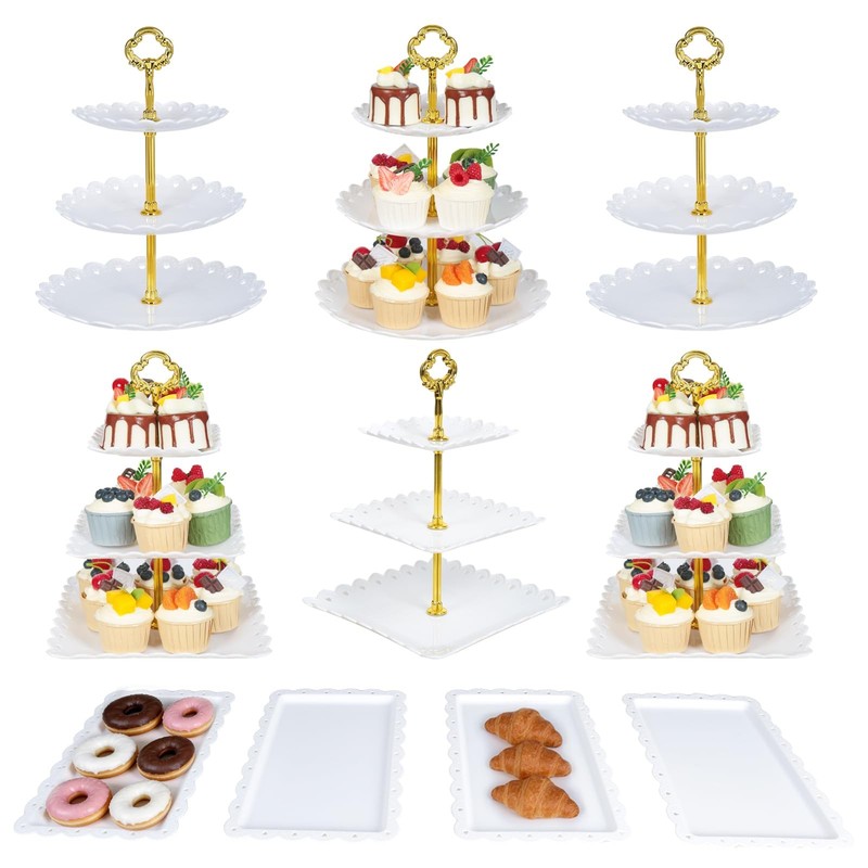 10 Pcs Dessert Table Display Set,with 6 Pcs 3-Tier Cupcake Stands & 4 Pcs Foo…