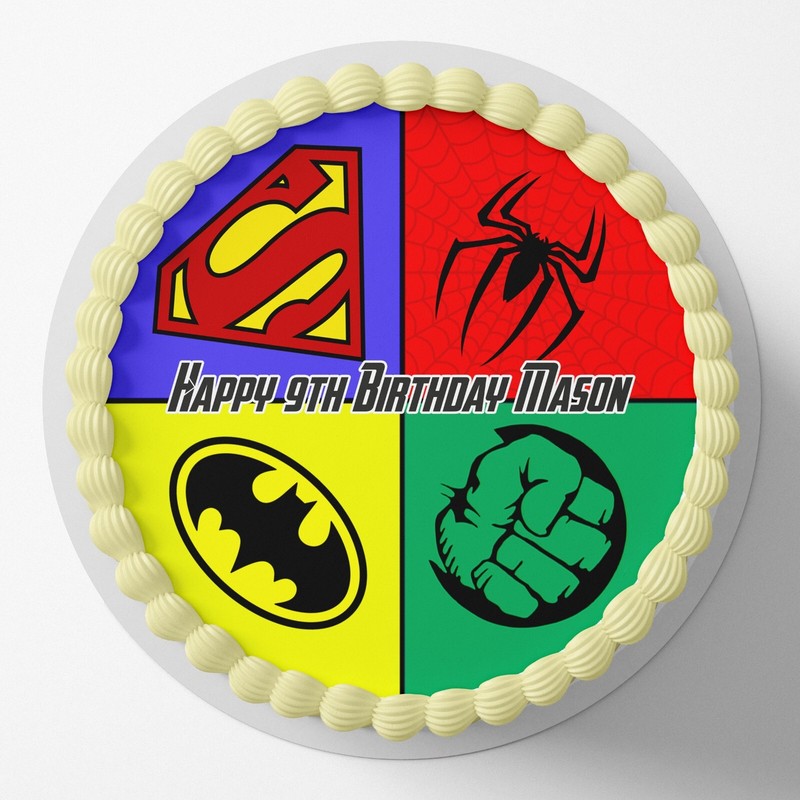 Avengers Superhero Logo Pre-cut Round Edible Icing Cake Topper