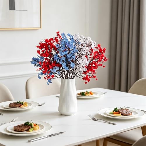 9Pcs 4th of July Baby's Breath Artificial Flowers, Red White Blue Silk, gallery