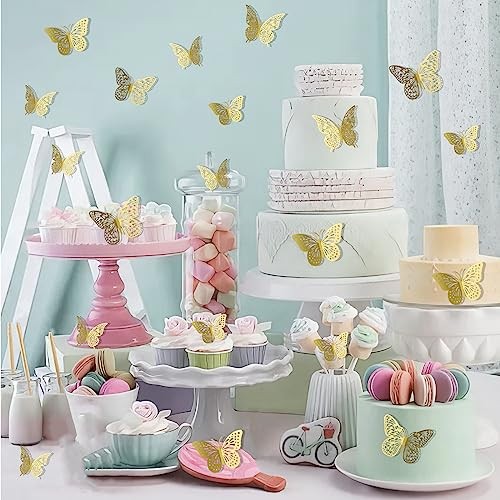 Butterfly Decorations, 3D Gold Butterflies Wall Decor Cake 24 PCS Gold 3 gallery