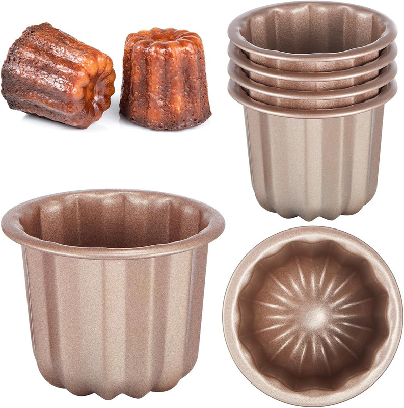 6 Pcs Canele Mold Cake Pan Non Stick Small Copper Color Canele Molds Muffin Bake gallery