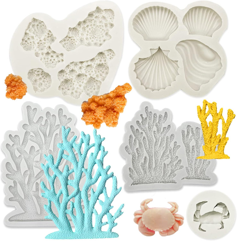 5 PCS Marine Theme Fondant Silicone Mold Seaweed Coral Shell Crab Shape DIY Hand gallery