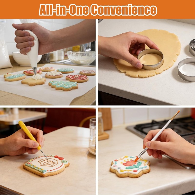 26 PCS Cookie Decorating Kit Supplies Including 6 Piping Tips & Bags 2 Acrylic gallery