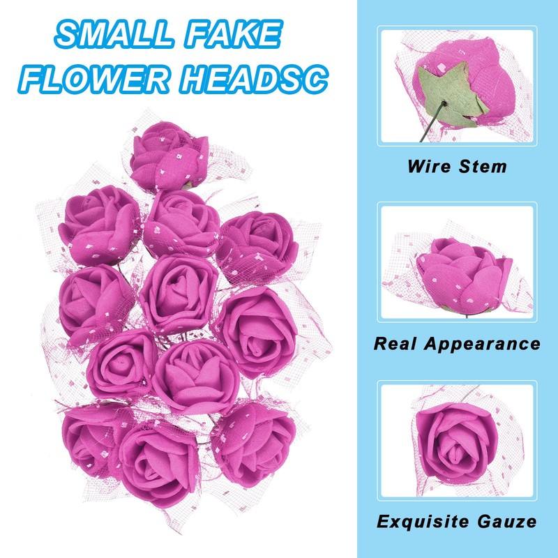 144Pcs 0.98" Mini Rose Artificial Flower Heads Bulk with Stem & Gauze, Rose gallery
