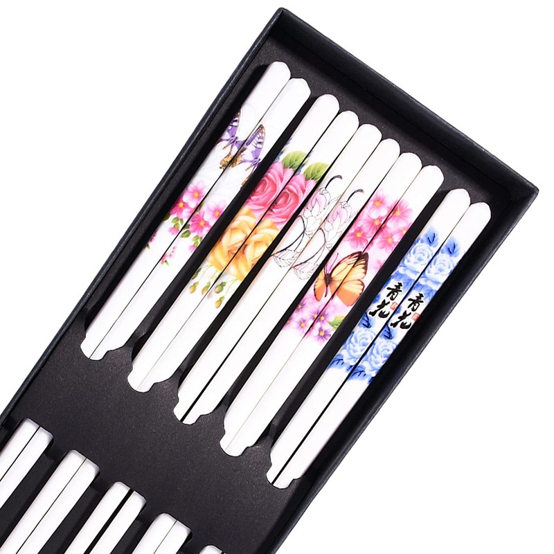 5 Pairs Porcelain Chopsticks, 9.5 Inch High-grade Bone Chopsticks, Reusable D…