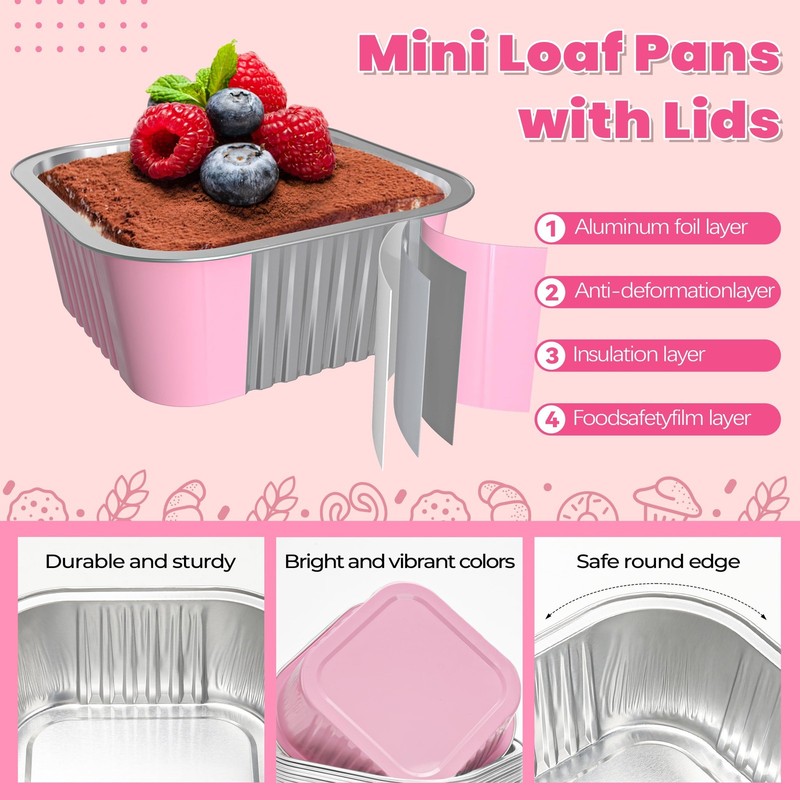 50 Pack Mini Cake Pans with Lids and Spoons Small Aluminum Foil Pans Square B... gallery