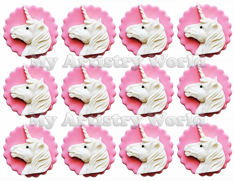 Unicorn cupcake toppers. A set of 12 edible fondant unicorn cupcake decorations