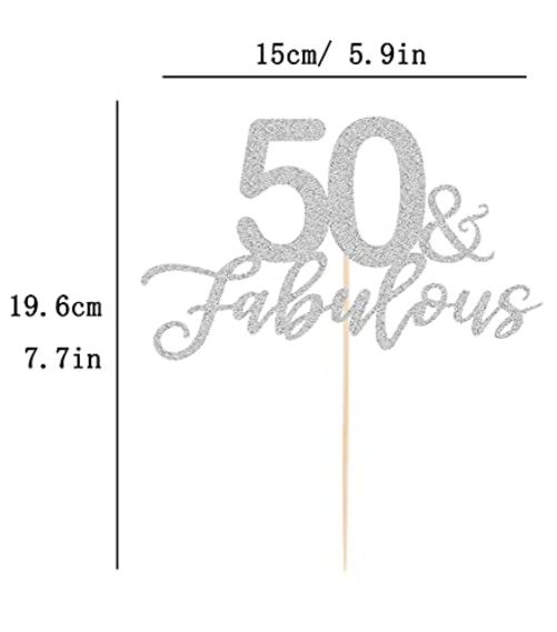 50 Fabulous Cake Topper, Premium Glitter Cardboard Cake Decoration for Silver gallery