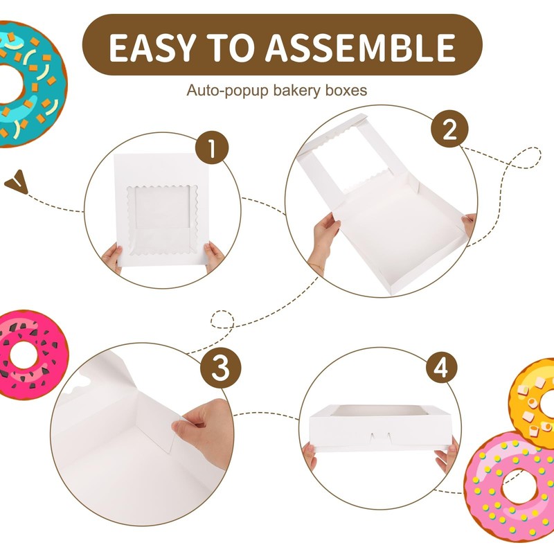 25pcs Pie Boxes, 12x12x2.5 White Bakery Boxes with Window, Auto-Popup Cookie ... gallery