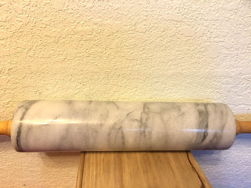 White Solid Marbled Rolling PIN with Wood Handles ( 10" x 2-1/2" x 18" OAL ) gallery