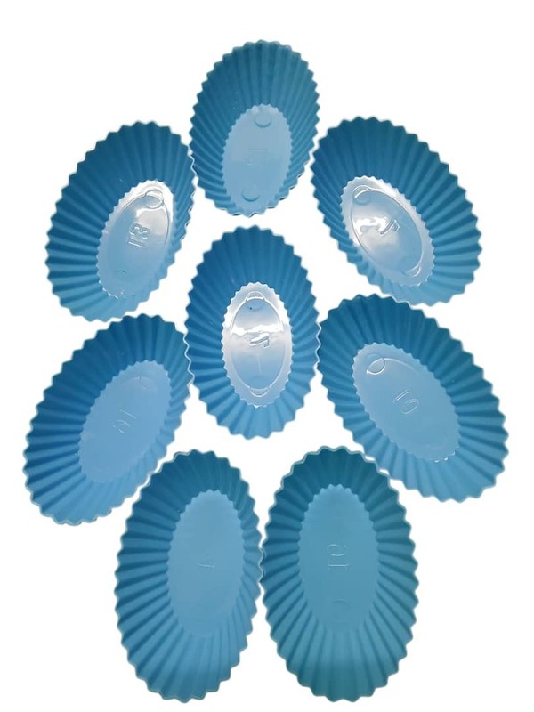 New 8pcs Blue Oval Pudding Jelly Apam Mold Dessert Cup Custard Mould Set gallery