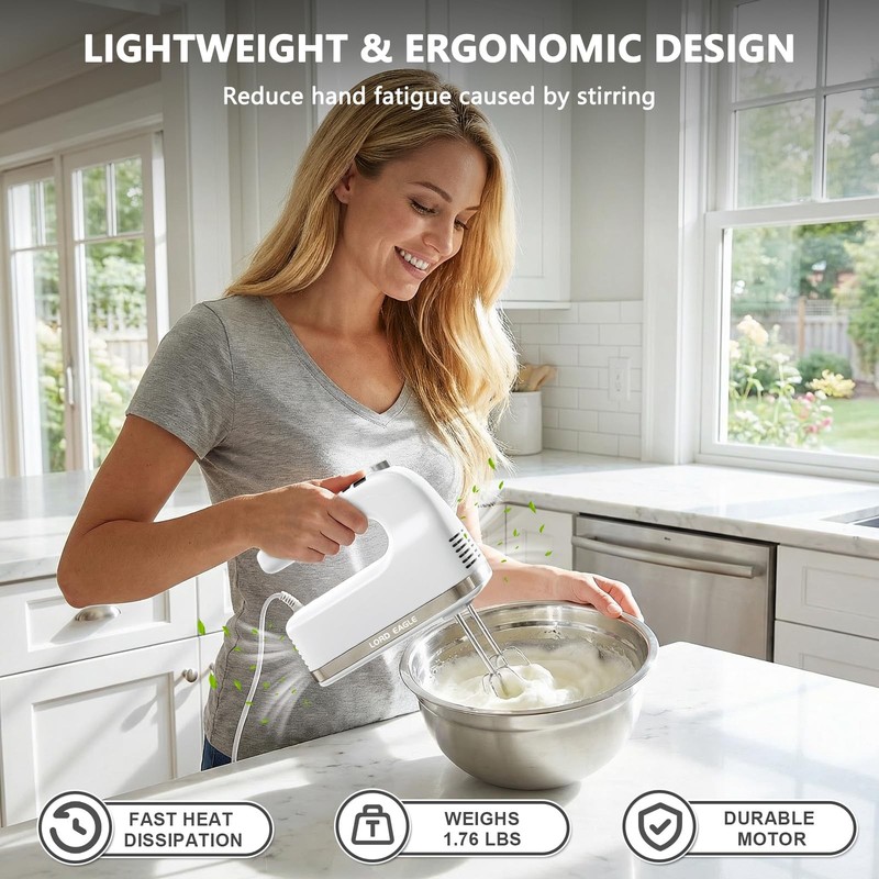 Lord Eagle 9Speed Digital Hand Mixer Electric Handheld, 500W DC Motor Kitchen... gallery