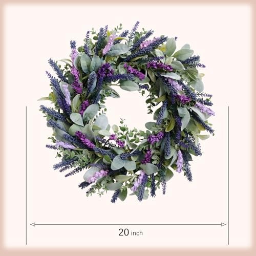 Lavender Wreaths for Front Door, 20 inch Artificial Farmhouse Wreaths 20 Inch gallery