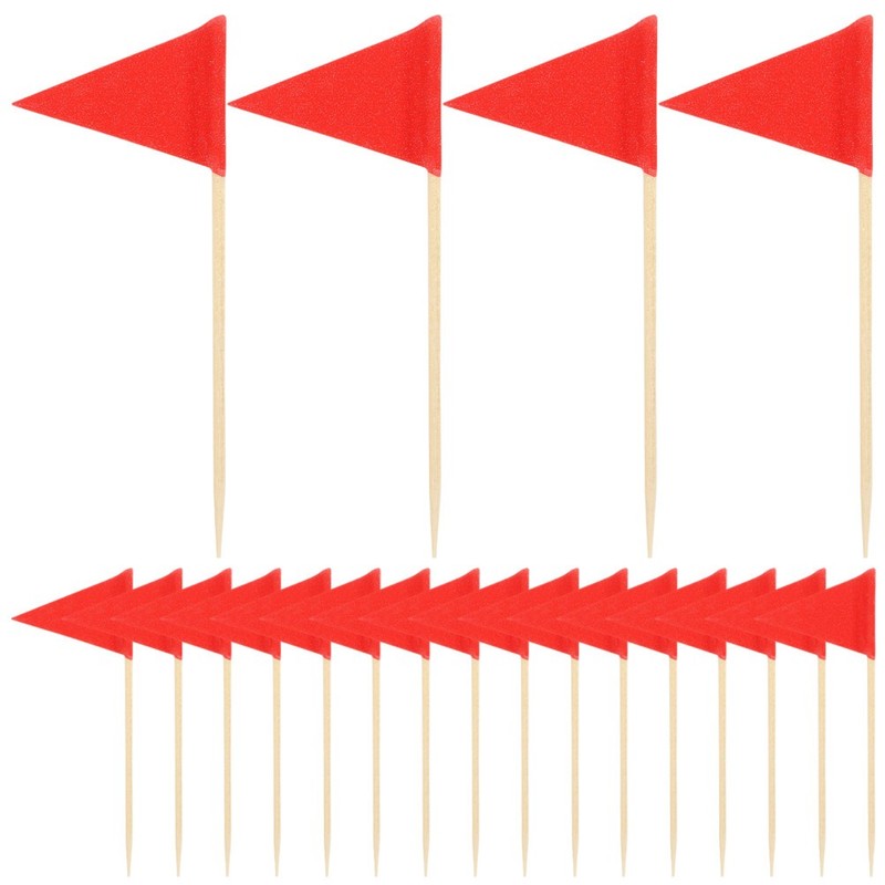 120 Pcs Buffet Labeling Flags Solid Red Picks Cupcake Triangle Drink Garnish