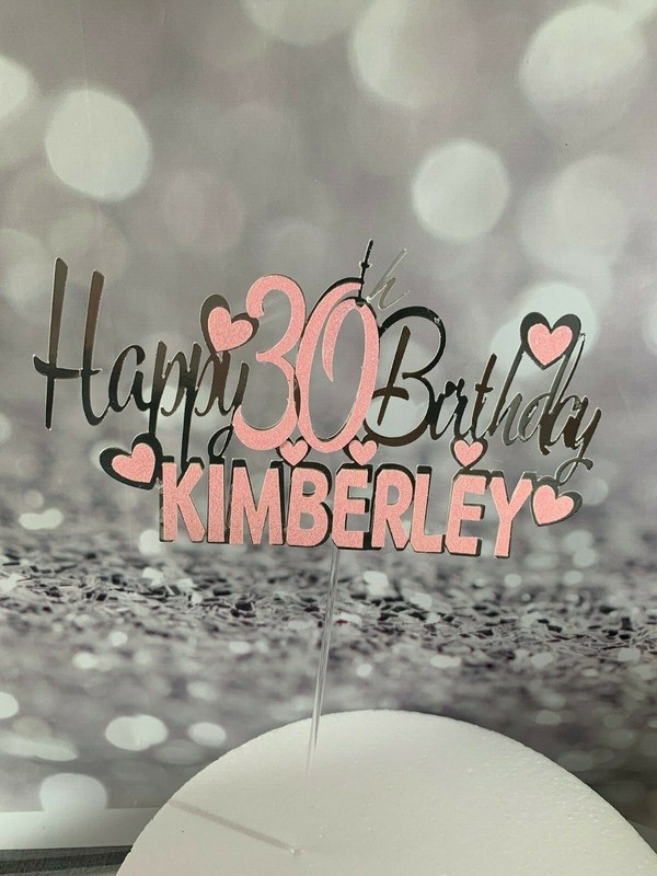 SILVER CARD NON EDIBLE PERSONLISED CAKE TOPPER HAPPY BIRTHDAY SIGN gallery