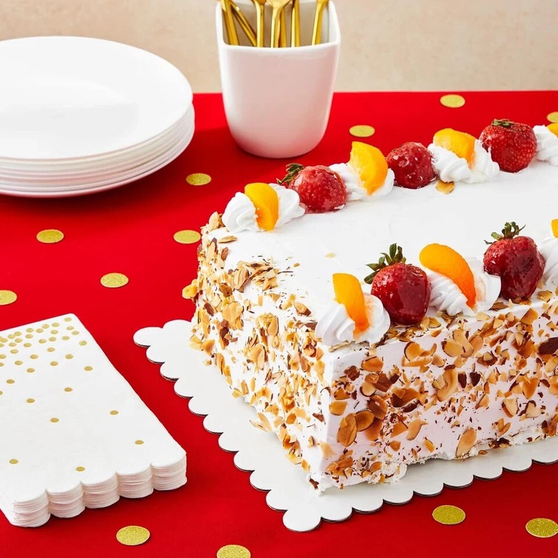 White Foil Cake Boards, Scalloped Rectangle Dessert Base (14 X 10 In, 25 Pack) gallery