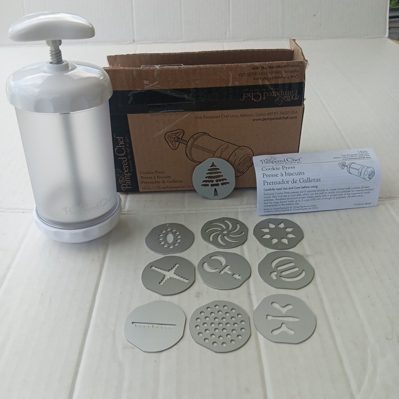Pampered Chef Cookie Press #1526 W/ 10 Discs Christmas Bakery Decorating CLEAN!!