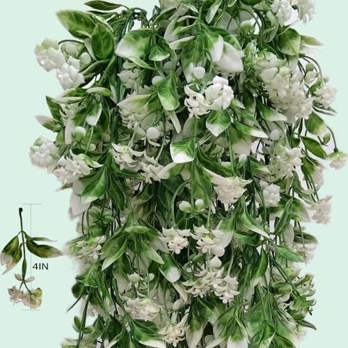 Toprooms Artificial Hanging Flowers UV Resistant Vines Ivy 4 Pcs White-rose gallery