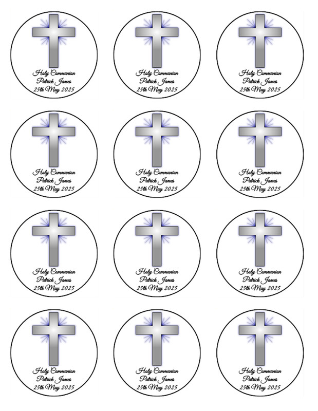 Holy Communion Cross Edible Icing Cupcake Toppers | 1st Communion Decorations gallery