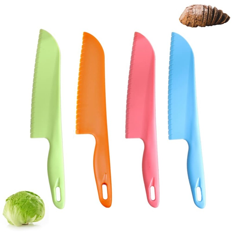 Plastic Serrated Knives Set 4 PCS 11in, Salad Lettuce Bread Brownie Nylon Cutter