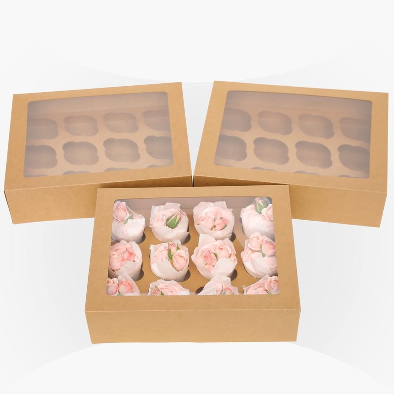 12 Cupcake Containers 20 Pack Brown 12 Count Boxes Window Carrier 13x10x3.5 gallery