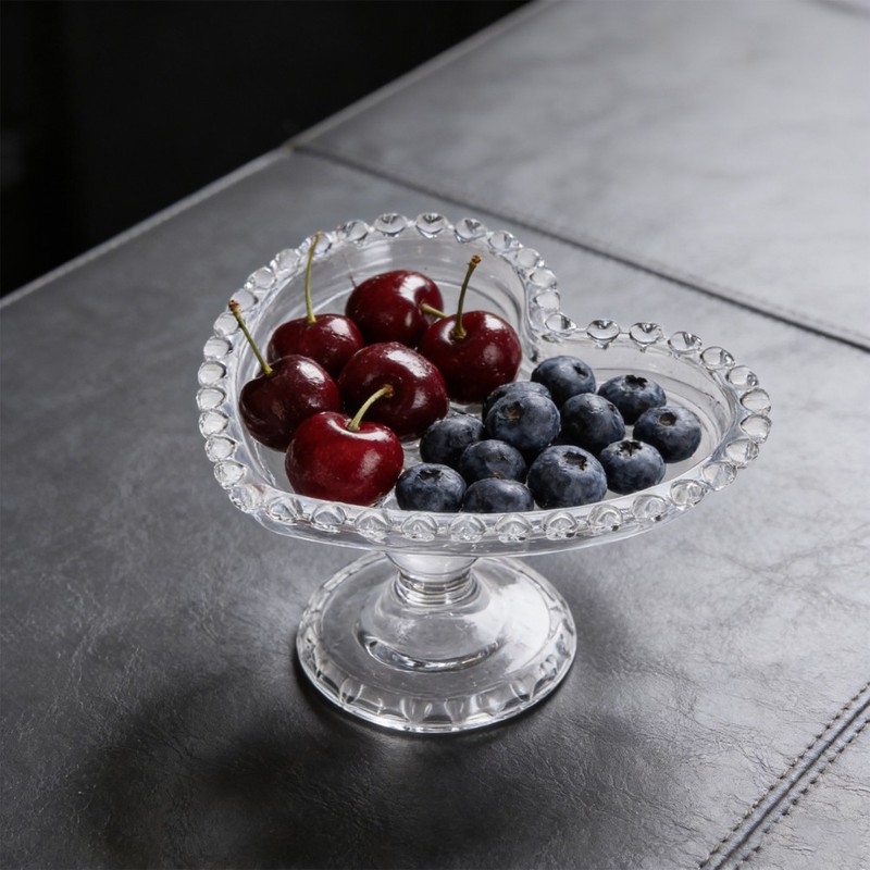Glass Tall Fruit Bowl Heart Serving Platter Snack Dessert Centerpiece Tray gallery