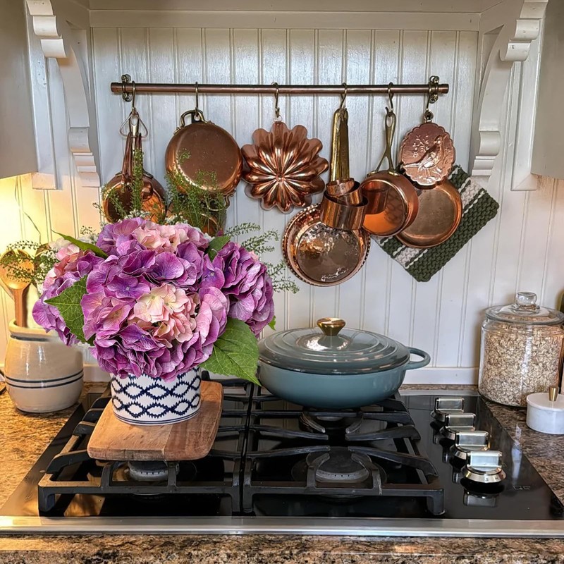 Yalzonemet 3 Pcs Pink Purple Hydrangea Artificial Flower Real Touch 21 Long gallery