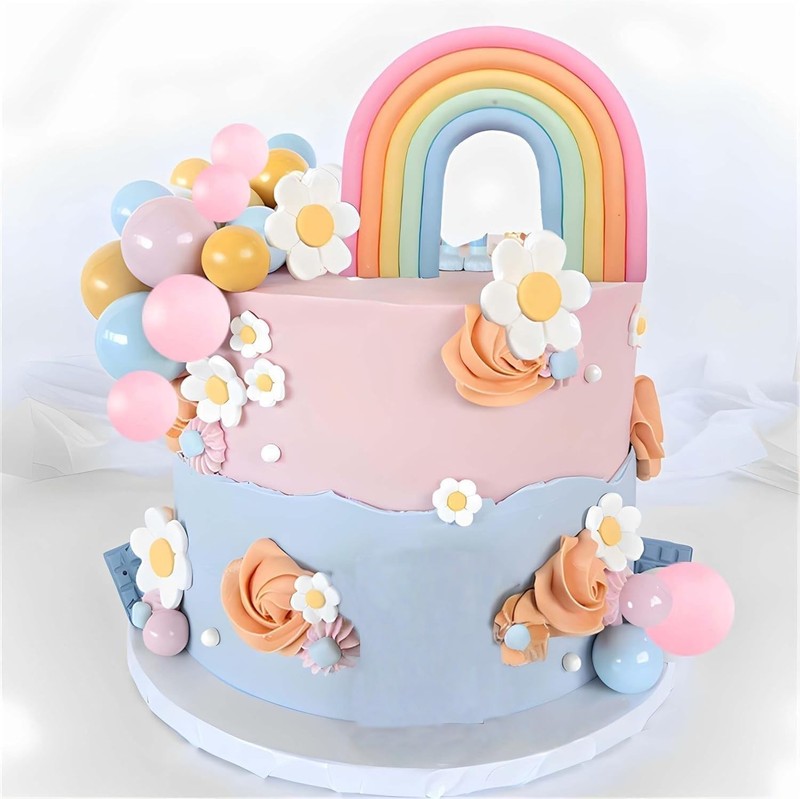 Boho Cake Topper, 26pcs Rainbow Cake Topper For Hippie Themed Daisy Flowrs Blue
