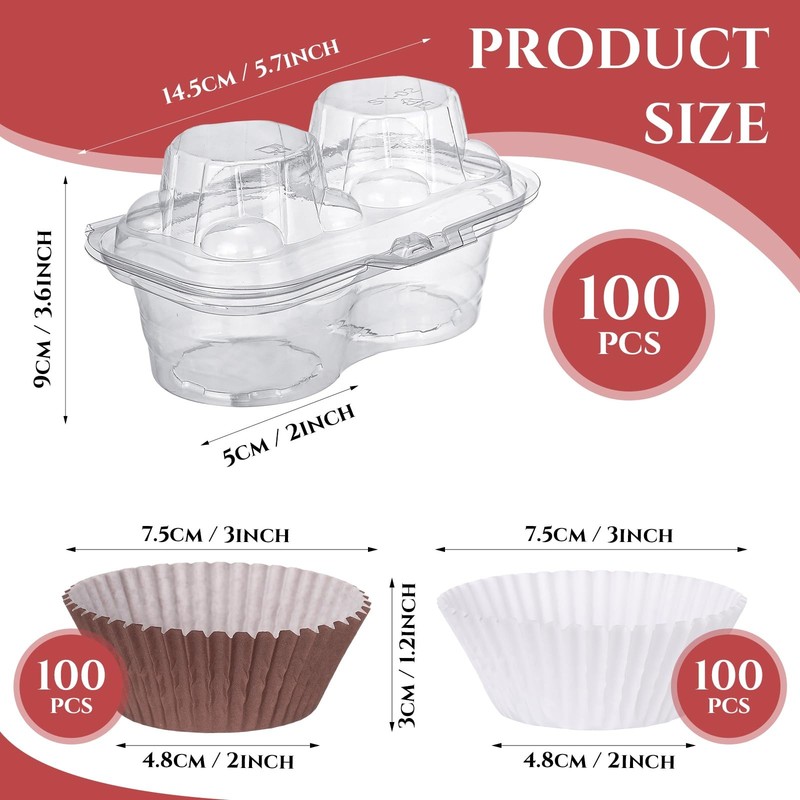 Tanlade 100 Pcs 2 Cavity Cupcake Boxes 200 Pcs Baking Cups 2 Compartment Plas... gallery