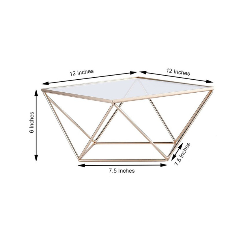 Glam Gold Geometric Cake Stand Riser Metal Display with Square Glass Top 12" gallery
