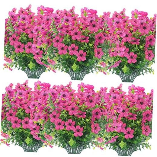XEOLIAN 12 Bundles Artificial Flowers Outdoor UV Eucalyptus Flowers (Rose Red) gallery