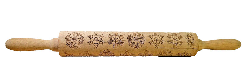 Seasonal Theme Wood Rolling Pin with Embossed Snowflake Pattern
