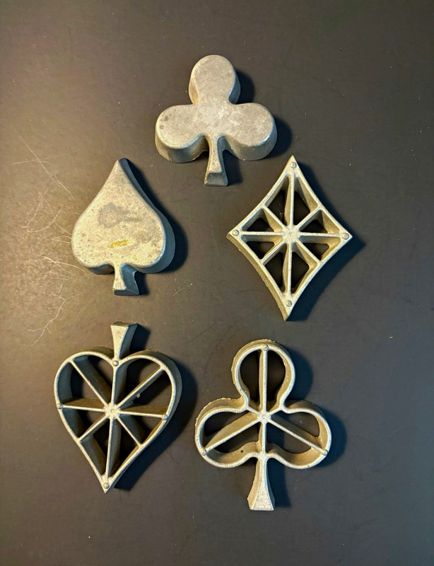 Mini Metal Playing Card Suit Cookie Cutters Set of 5 w/ Stamps, Silver