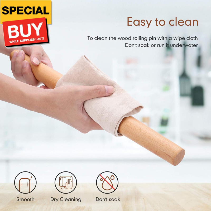 Wood French Rolling Pin for Baking, Wooden Dough Roller with Silicone Baking Ma gallery