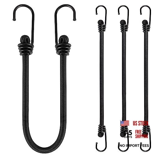 12 Inch Black Heavy Duty Bungee Cords with Hooks – Small