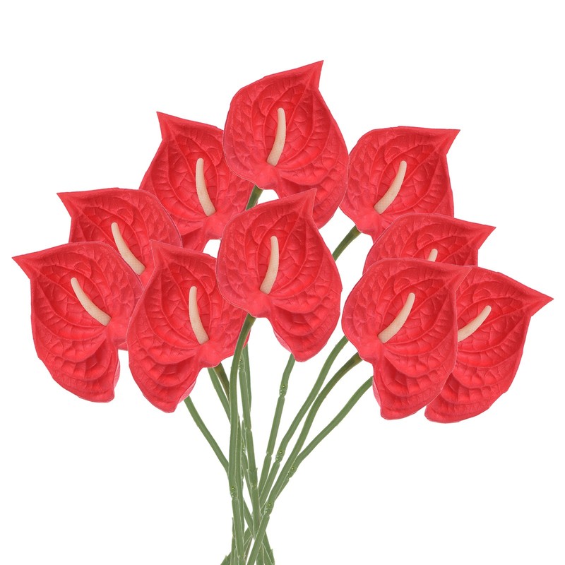 10Pcs 13″ Artificial Anthurium Lily Flowers Floral Bouquet Decor Red