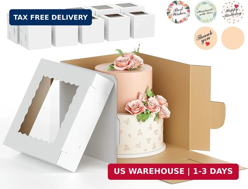 10Pcs Corrugated Cake Boxes in 2 Sizes – 12x12x12 & 10x10x10 Inch Tall Cake Box
