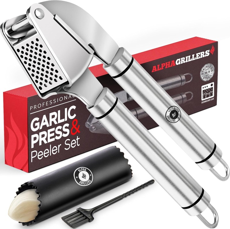 Alpha Grillers Garlic Press Stainless Steel – Professional Black
