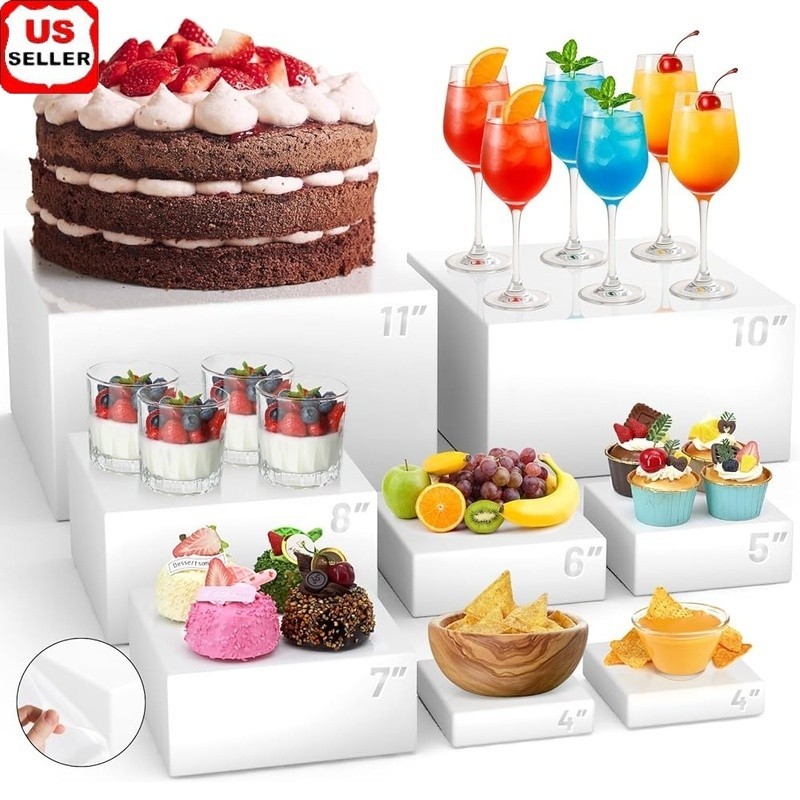 Acrylic Display Riser Set 8 Stands Buffet Organizer Multi Level Food Holder New
