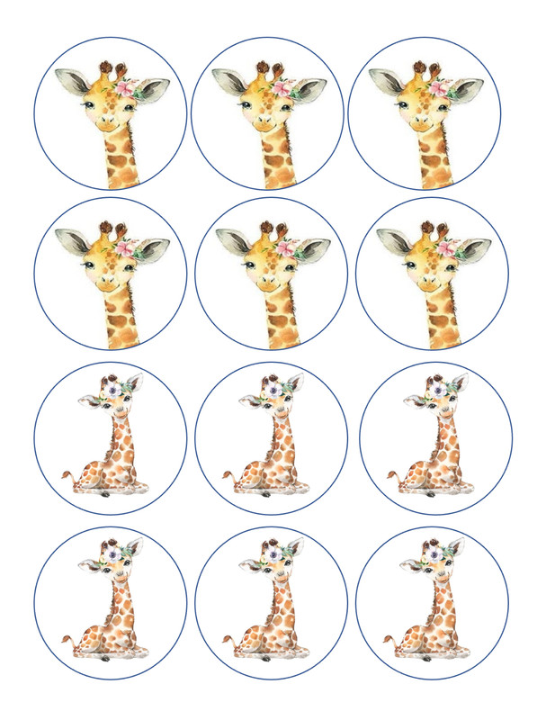 12 Baby Giraffe baby shower, edible paper, cupcake cookie toppers CHOOSE SIZE